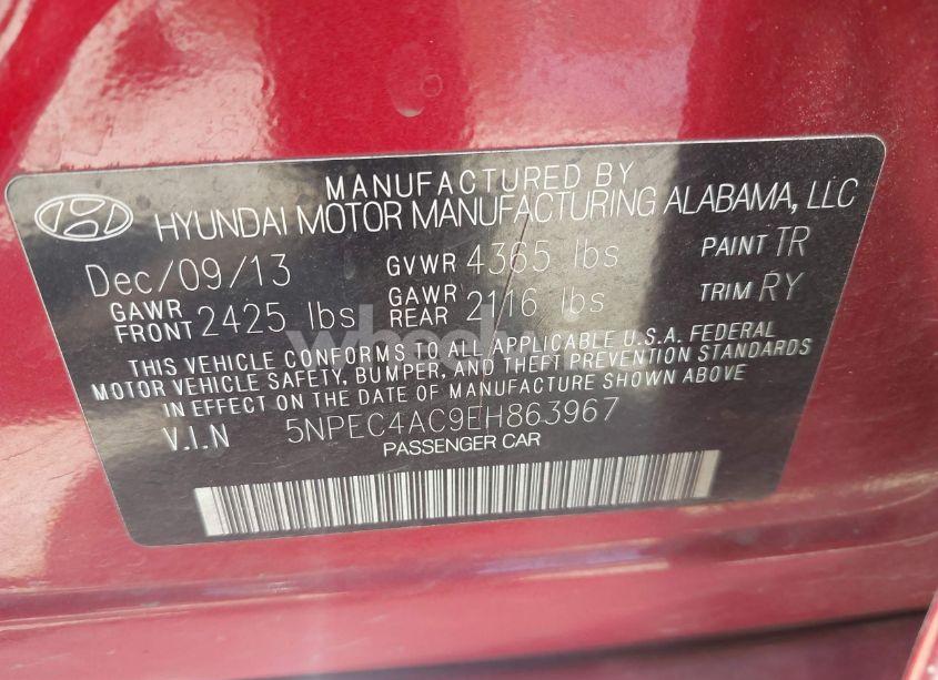 Photo 9 of 2014 Hyundai Sonata SE (VIN 5NPEC4AC9EH863967)