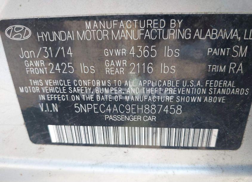 Photo 9 of 2014 Hyundai Sonata LIMITED (VIN 5NPEC4AC9EH887458)
