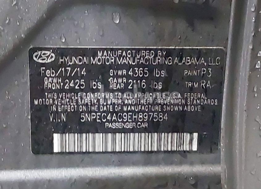 Photo 9 of 2014 Hyundai Sonata SE (VIN 5NPEC4AC9EH897584)