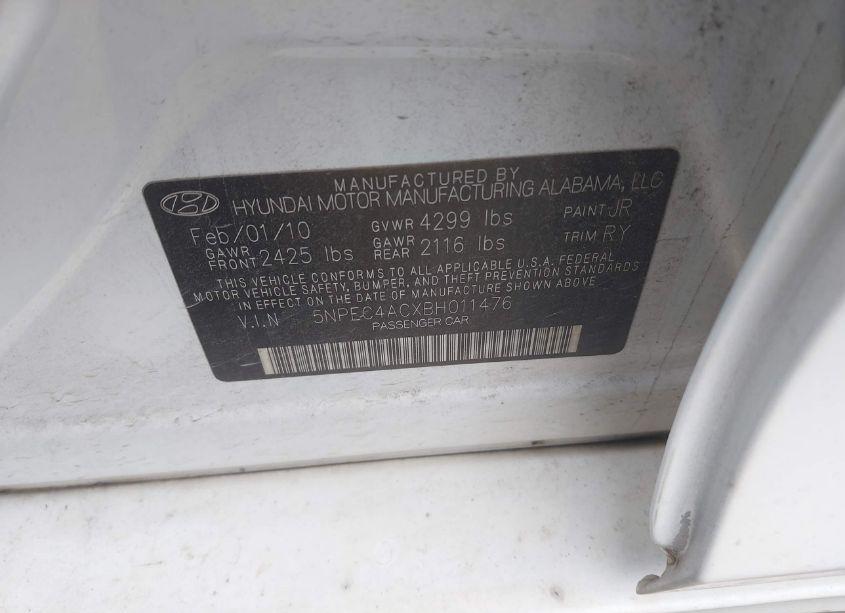Photo 9 of 2011 Hyundai Sonata SE (VIN 5NPEC4ACXBH011476)