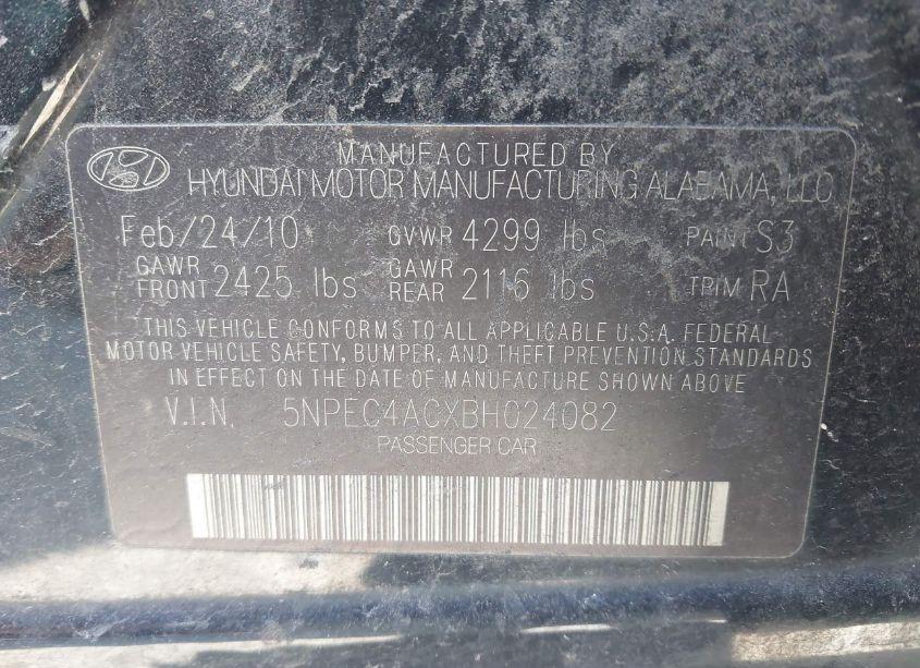 Photo 9 of 2011 Hyundai Sonata LIMITED (VIN 5NPEC4ACXBH024082)