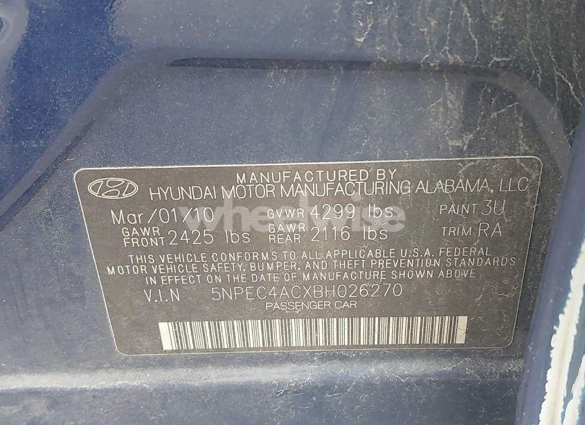 Photo 9 of 2011 Hyundai Sonata SE (VIN 5NPEC4ACXBH026270)