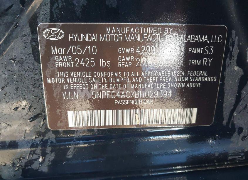 Photo 9 of 2011 Hyundai Sonata LIMITED (VIN 5NPEC4ACXBH029394)