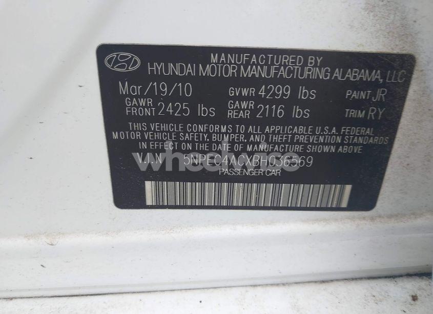 Photo 9 of 2011 Hyundai Sonata SE (VIN 5NPEC4ACXBH036569)