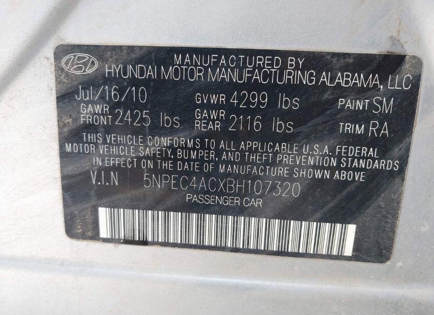 Photo 9 of 2011 Hyundai Sonata LIMITED (VIN 5NPEC4ACXBH107320)