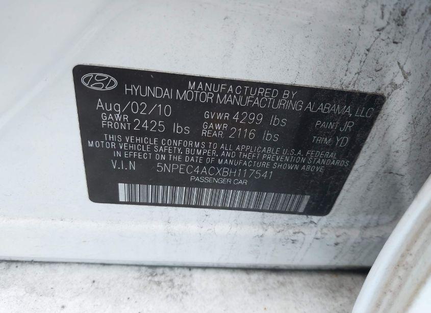 Photo 9 of 2011 Hyundai Sonata LIMITED (VIN 5NPEC4ACXBH117541)