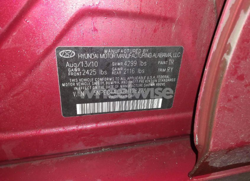 Photo 9 of 2011 Hyundai Sonata SE (VIN 5NPEC4ACXBH128278)