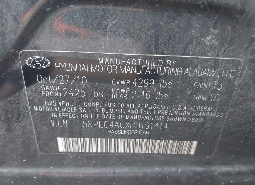 Photo 9 of 2011 Hyundai Sonata LIMITED (VIN 5NPEC4ACXBH191414)