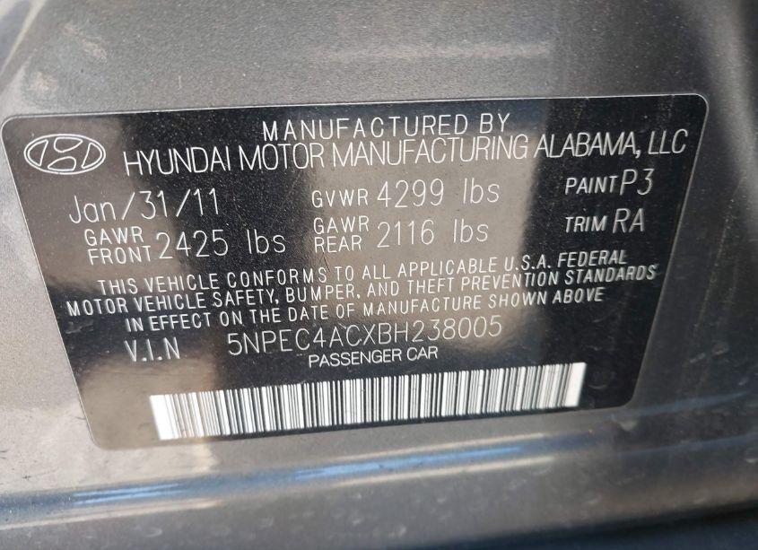 Photo 9 of 2011 Hyundai Sonata SE (VIN 5NPEC4ACXBH238005)
