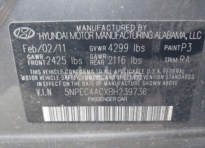 Photo 9 of 2011 Hyundai Sonata SE (VIN 5NPEC4ACXBH239736)