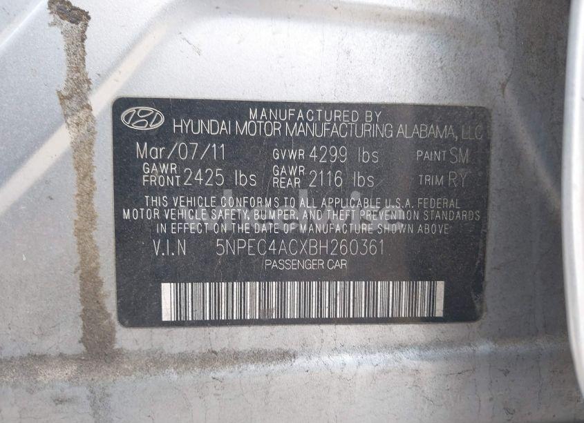 Photo 9 of 2011 Hyundai Sonata LIMITED (VIN 5NPEC4ACXBH260361)