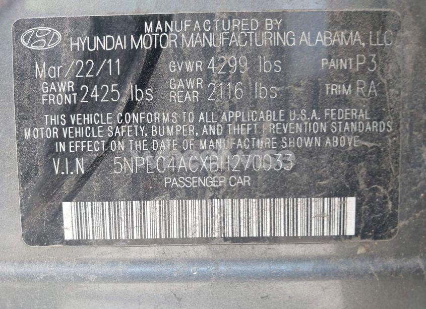 Photo 9 of 2011 Hyundai Sonata SE (VIN 5NPEC4ACXBH270033)