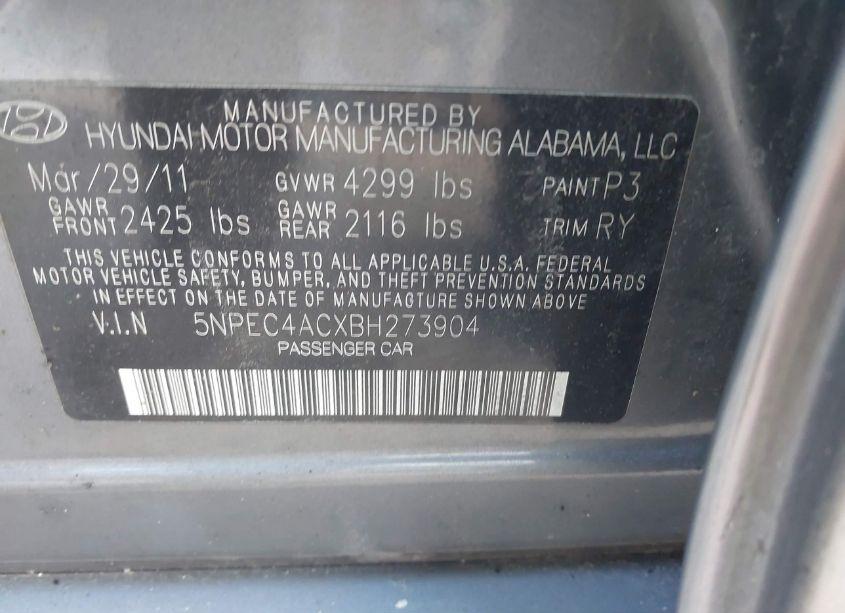 Photo 9 of 2011 Hyundai Sonata LIMITED (VIN 5NPEC4ACXBH273904)