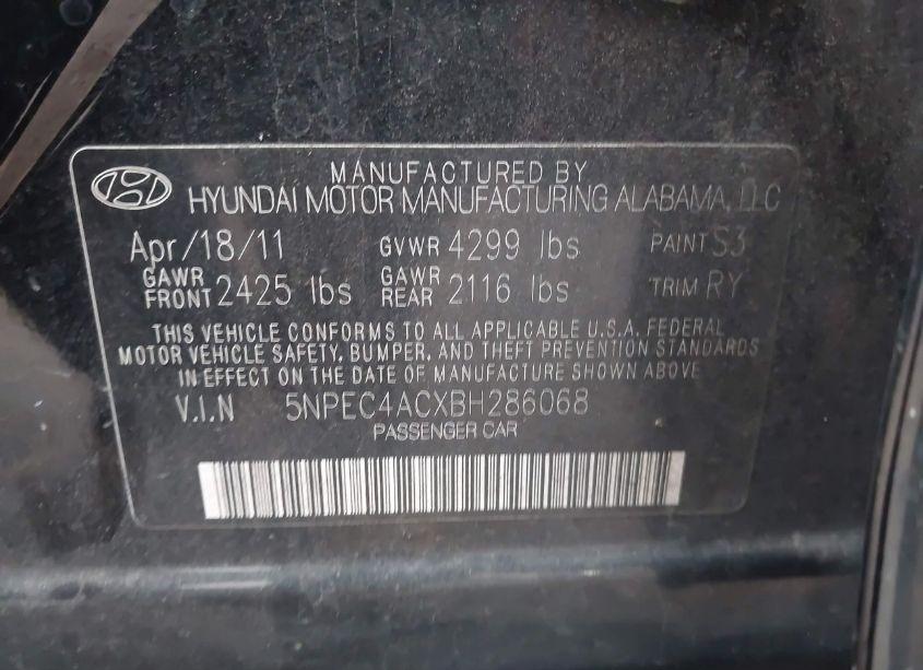 Photo 9 of 2011 Hyundai Sonata LIMITED (VIN 5NPEC4ACXBH286068)