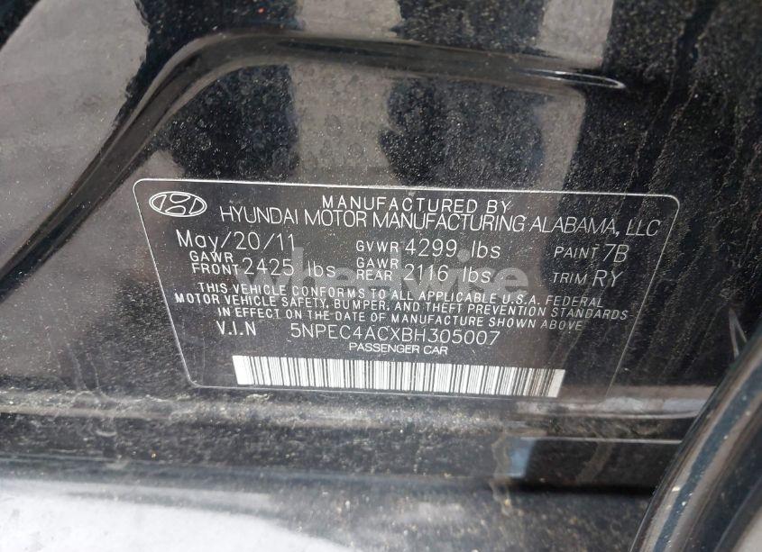 Photo 9 of 2011 Hyundai Sonata LIMITED (VIN 5NPEC4ACXBH305007)