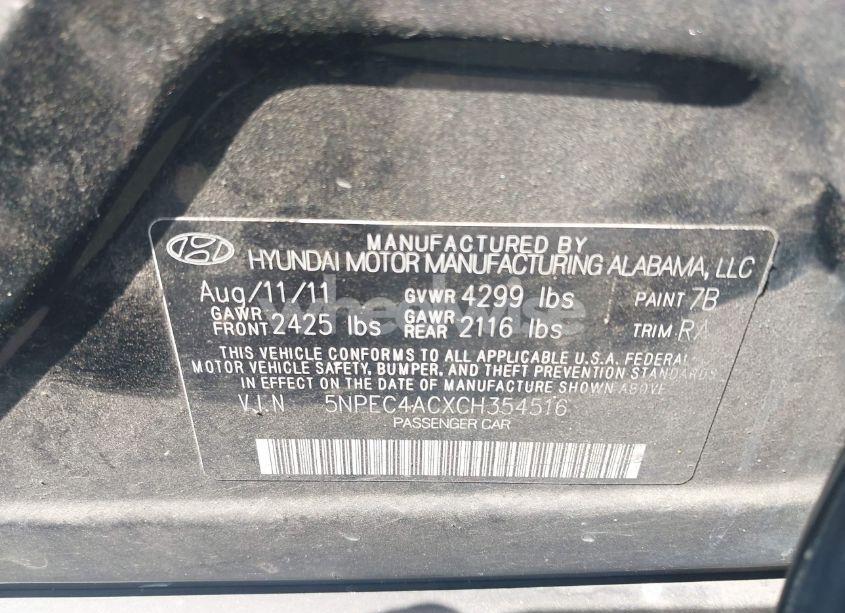 Photo 9 of 2012 Hyundai Sonata LIMITED (VIN 5NPEC4ACXCH354516)