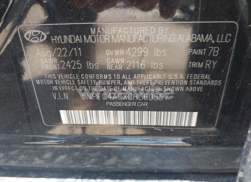 Photo 9 of 2012 Hyundai Sonata LIMITED (VIN 5NPEC4ACXCH360557)