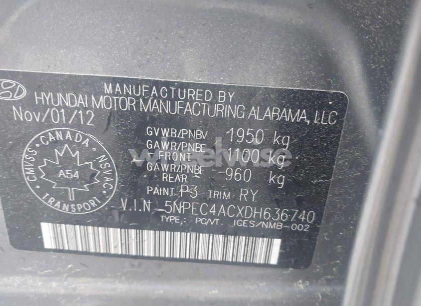 Photo 9 of 2013 Hyundai Sonata LIMITED (VIN 5NPEC4ACXDH636740)