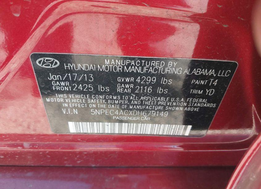 Photo 9 of 2013 Hyundai Sonata LIMITED (VIN 5NPEC4ACXDH679149)