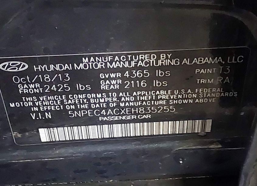 Photo 9 of 2014 Hyundai Sonata SE (VIN 5NPEC4ACXEH835255)