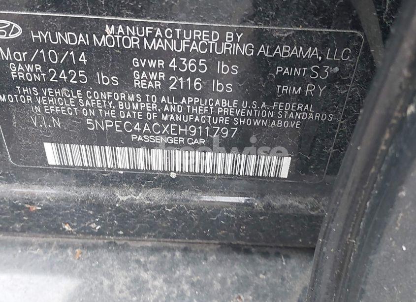 Photo 9 of 2014 Hyundai Sonata SE (VIN 5NPEC4ACXEH911797)