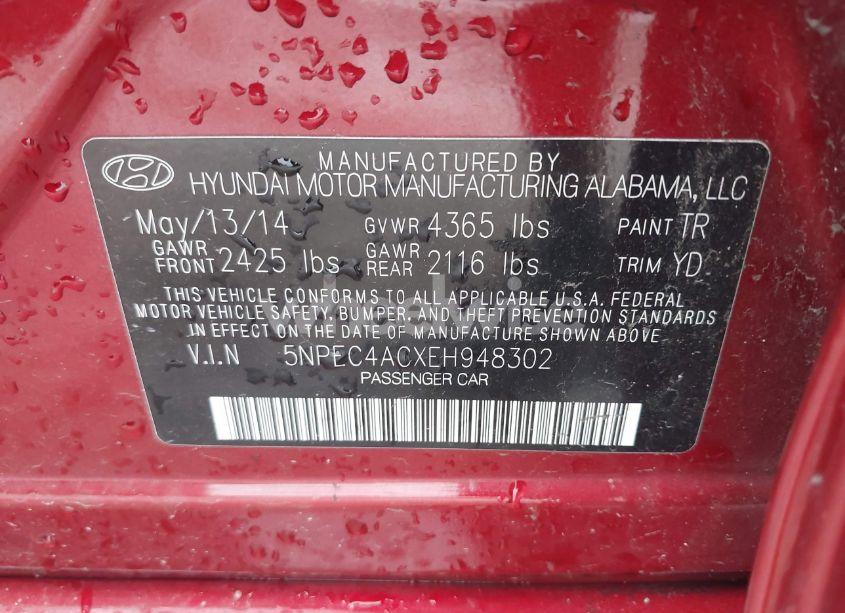 Photo 9 of 2014 Hyundai Sonata LIMITED (VIN 5NPEC4ACXEH948302)