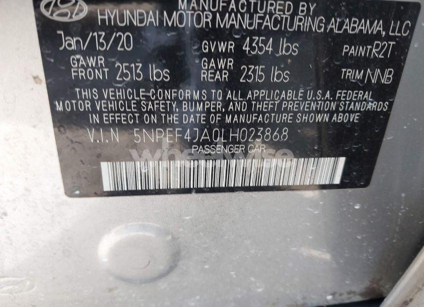 Photo 9 of 2020 Hyundai Sonata SEL (VIN 5NPEF4JA0LH023868)