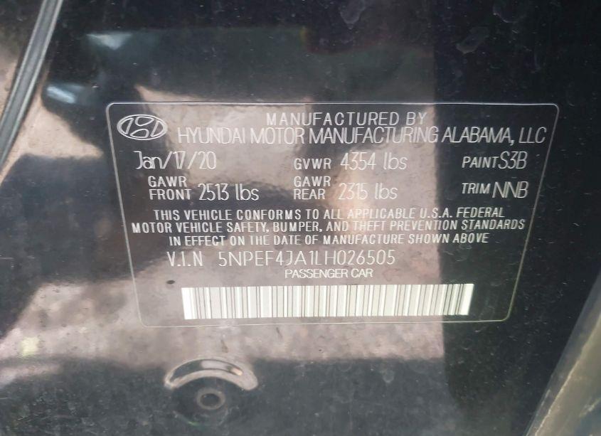 Photo 9 of 2020 Hyundai Sonata SEL (VIN 5NPEF4JA1LH026505)