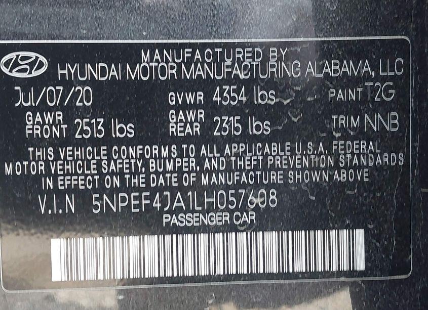Photo 9 of 2020 Hyundai Sonata SEL (VIN 5NPEF4JA1LH057608)