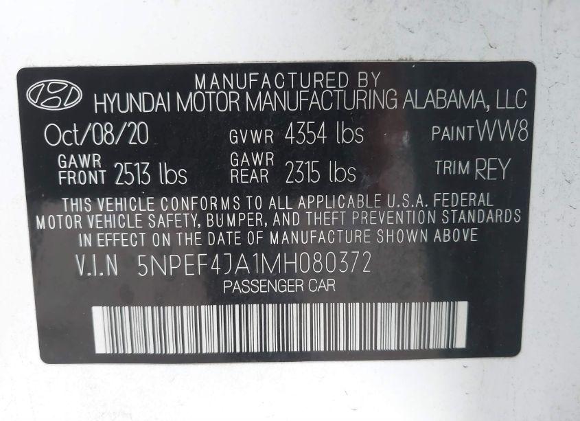 Photo 9 of 2021 Hyundai Sonata SEL (VIN 5NPEF4JA1MH080372)