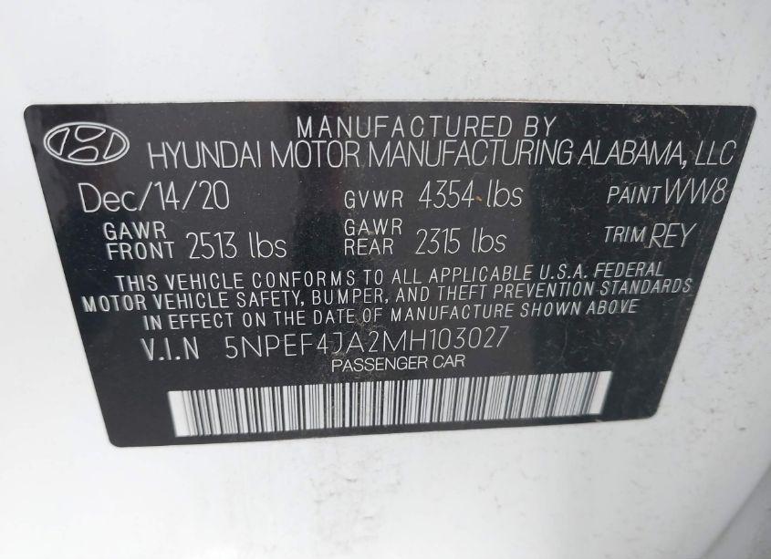 Photo 9 of 2021 Hyundai Sonata SEL (VIN 5NPEF4JA2MH103027)