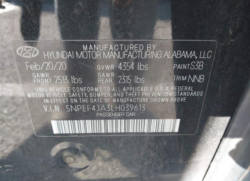 Photo 9 of 2020 Hyundai Sonata SEL (VIN 5NPEF4JA3LH039613)