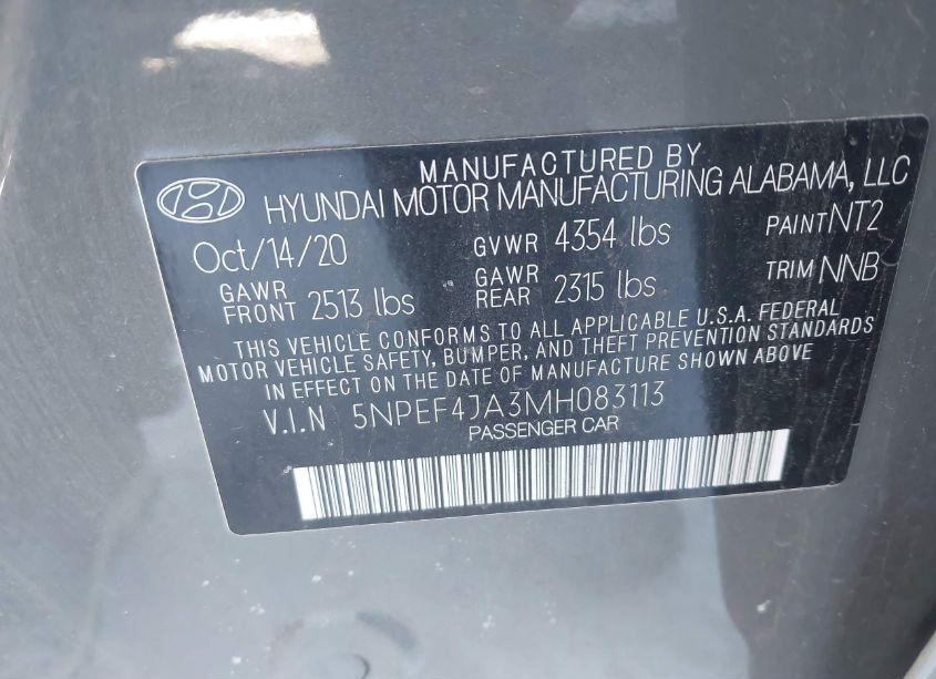 Photo 9 of 2021 Hyundai Sonata SEL (VIN 5NPEF4JA3MH083113)