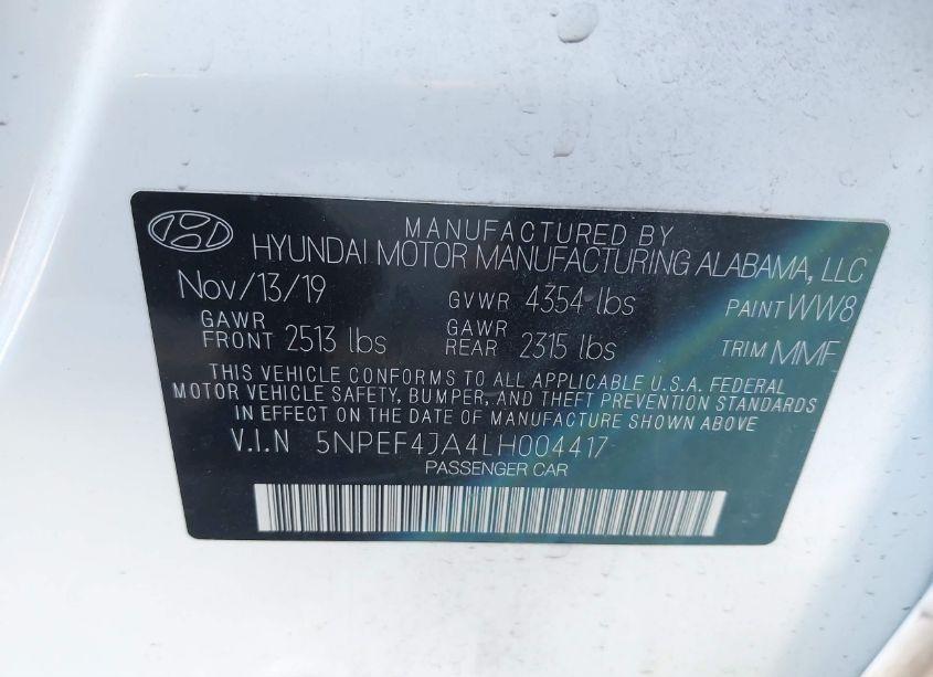 Photo 9 of 2020 Hyundai Sonata SEL (VIN 5NPEF4JA4LH004417)