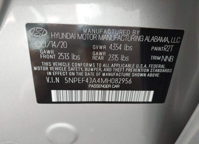 Photo 9 of 2021 Hyundai Sonata SEL (VIN 5NPEF4JA4MH082956)