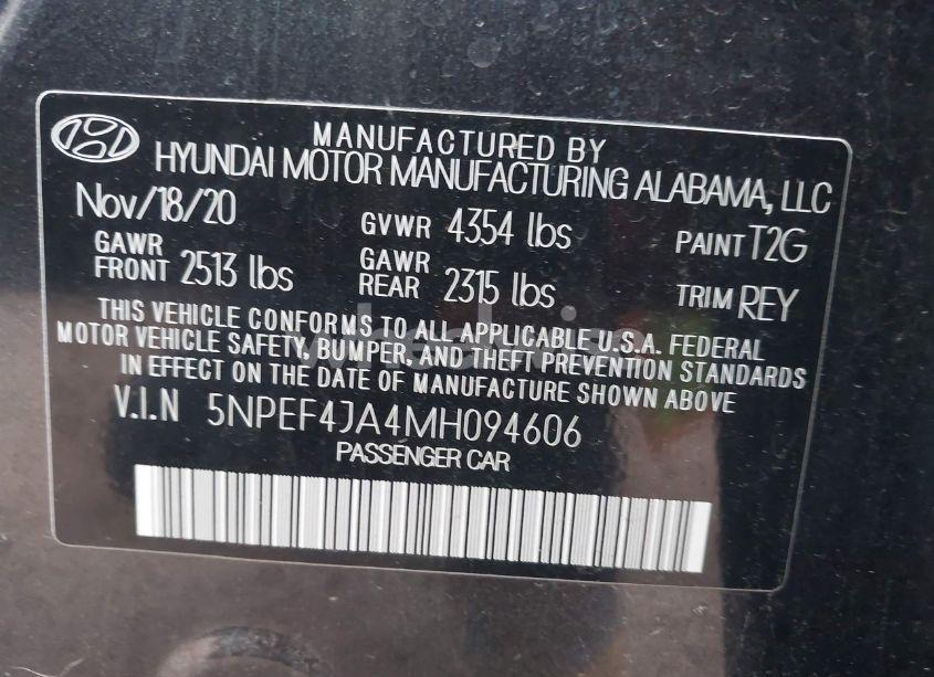 Photo 9 of 2021 Hyundai Sonata SEL (VIN 5NPEF4JA4MH094606)