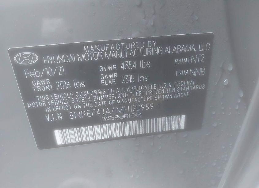 Photo 9 of 2021 Hyundai Sonata SEL (VIN 5NPEF4JA4MH120959)