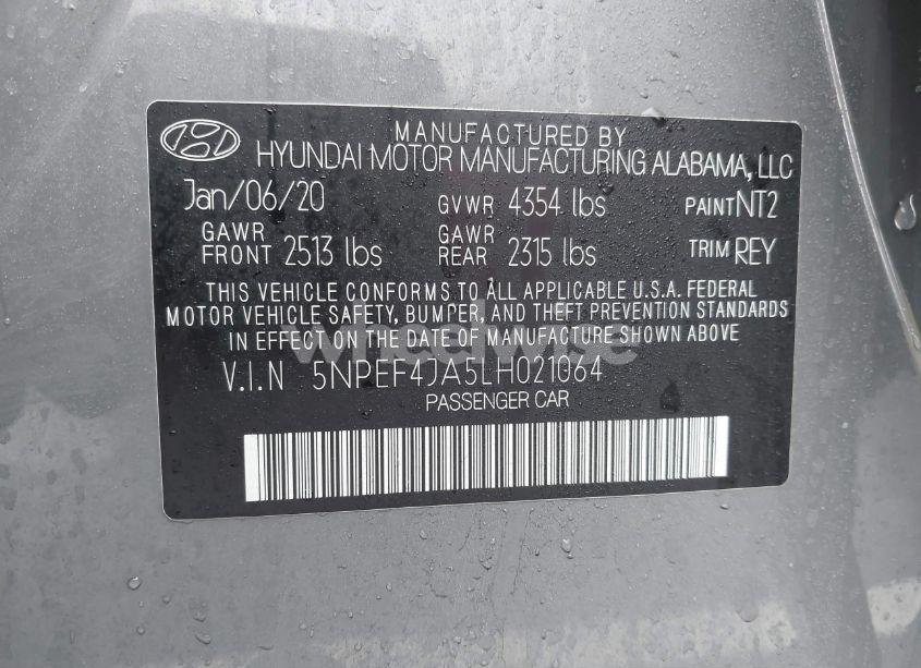Photo 9 of 2020 Hyundai Sonata SEL (VIN 5NPEF4JA5LH021064)