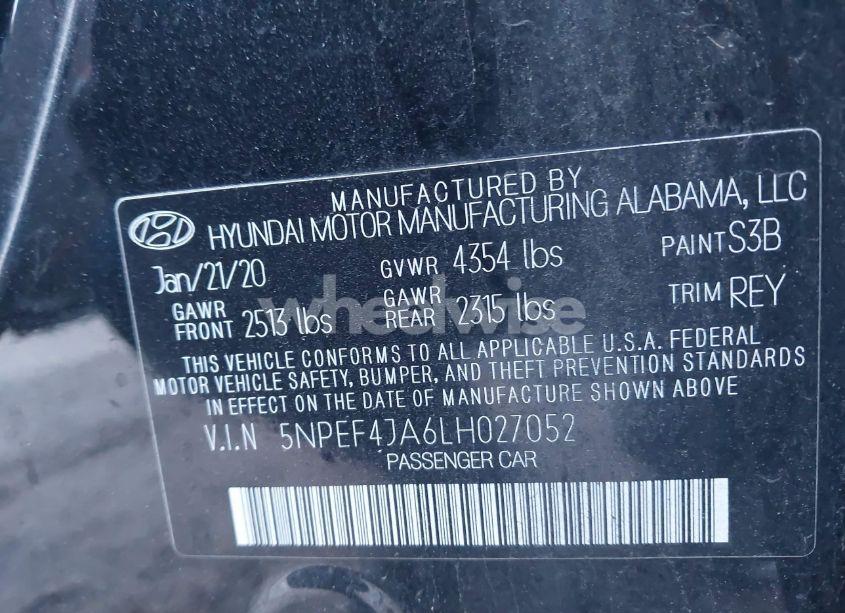 Photo 9 of 2020 Hyundai Sonata SEL (VIN 5NPEF4JA6LH027052)