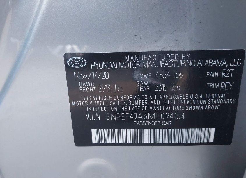 Photo 9 of 2021 Hyundai Sonata SEL (VIN 5NPEF4JA6MH094154)