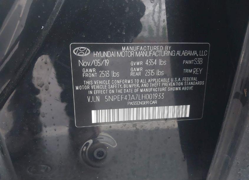 Photo 9 of 2020 Hyundai Sonata SEL (VIN 5NPEF4JA7LH001933)
