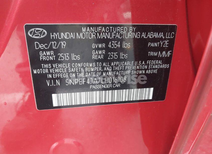 Photo 9 of 2020 Hyundai Sonata SEL (VIN 5NPEF4JA7LH016108)