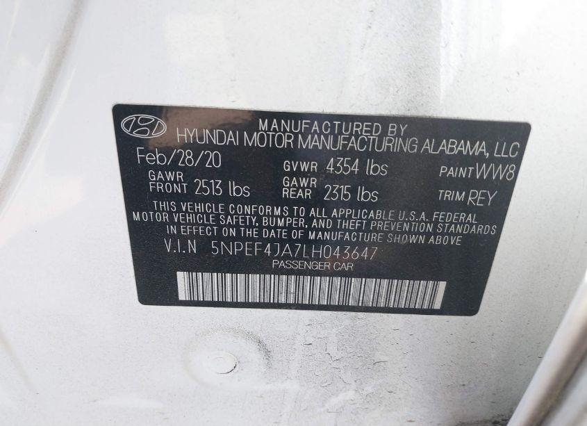 Photo 9 of 2020 Hyundai Sonata SEL (VIN 5NPEF4JA7LH043647)