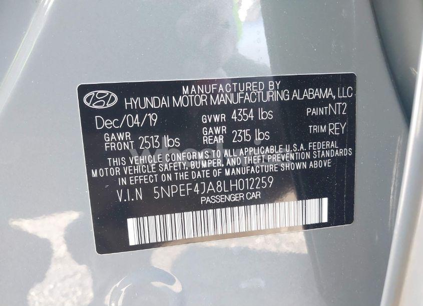 Photo 9 of 2020 Hyundai Sonata SEL (VIN 5NPEF4JA8LH012259)