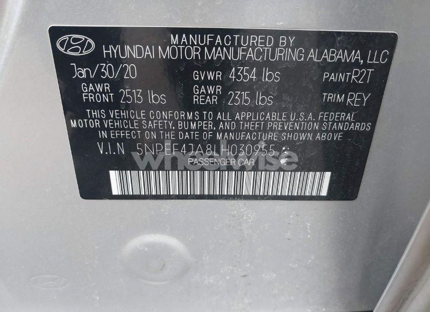 Photo 9 of 2020 Hyundai Sonata SEL (VIN 5NPEF4JA8LH030955)