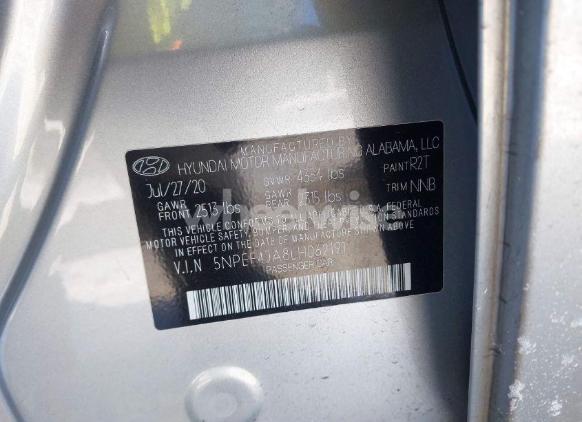 Photo 9 of 2020 Hyundai Sonata SEL (VIN 5NPEF4JA8LH062191)