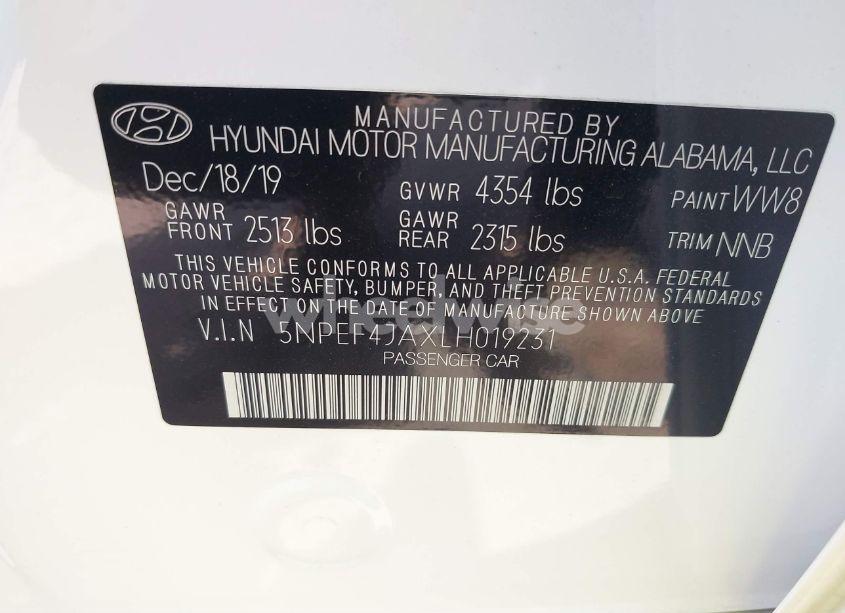 Photo 9 of 2020 Hyundai Sonata SEL (VIN 5NPEF4JAXLH019231)