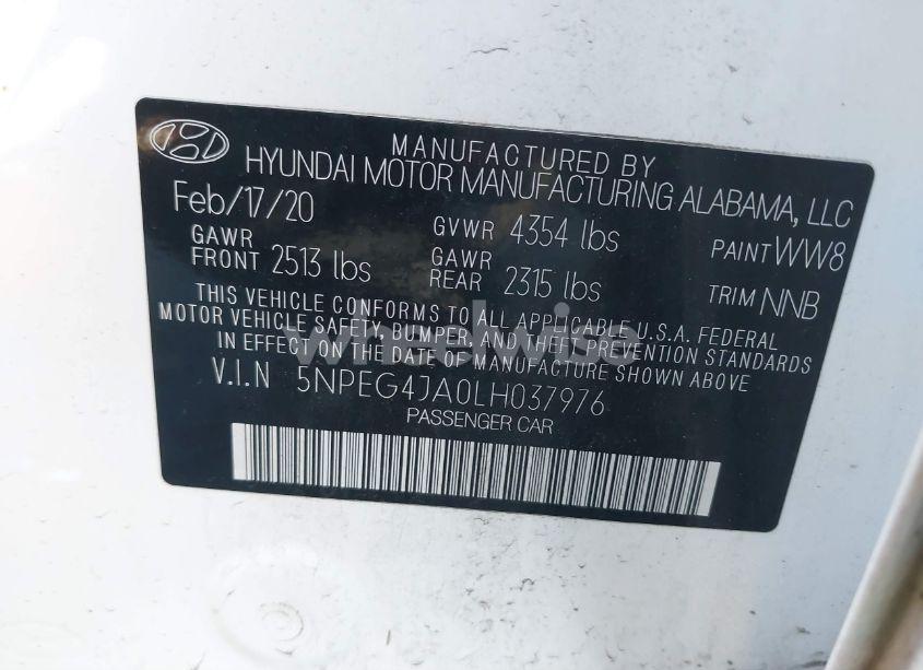 Photo 9 of 2020 Hyundai Sonata SE (VIN 5NPEG4JA0LH037976)