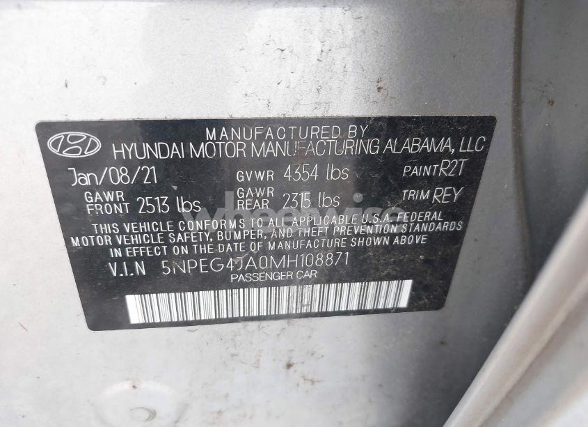 Photo 9 of 2021 Hyundai Sonata SE (VIN 5NPEG4JA0MH108871)
