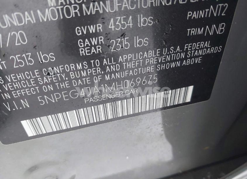 Photo 9 of 2021 Hyundai Sonata SE (VIN 5NPEG4JA1MH069675)